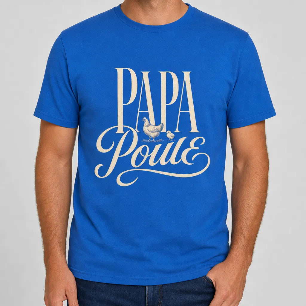 T-shirt bleu Papa Poule porté