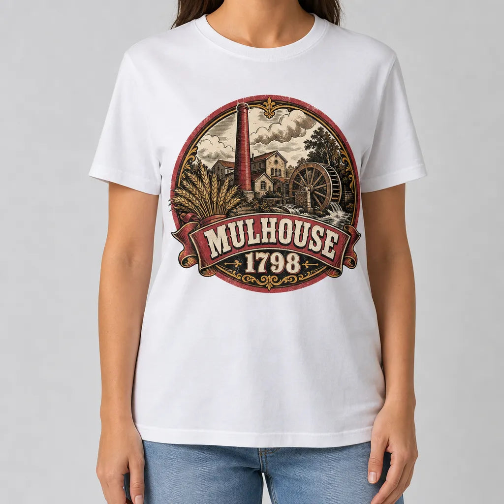 T-shirt blanc vintage Mulhouse 1798 porté