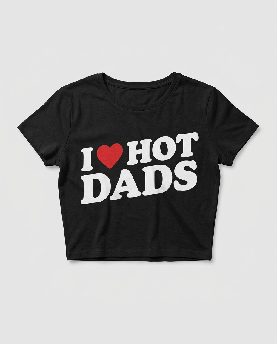 Crop top noir I love Hot Dads à plat