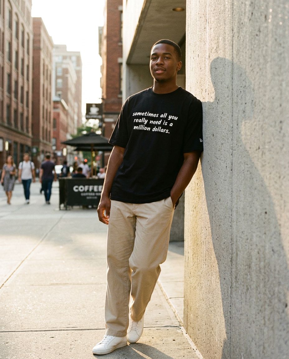 Homme portant le t-shirt noir million dollars