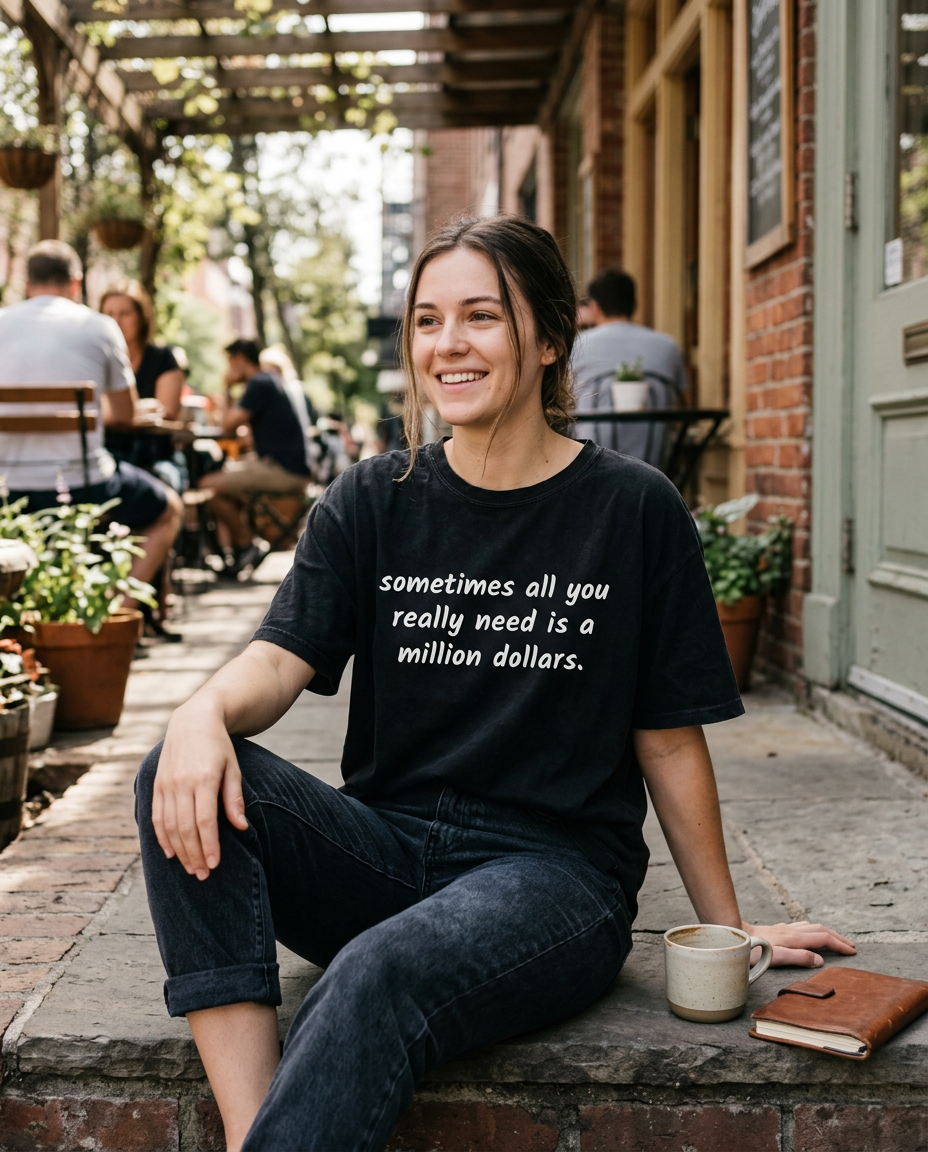 Femme portant le t-shirt noir million dollars