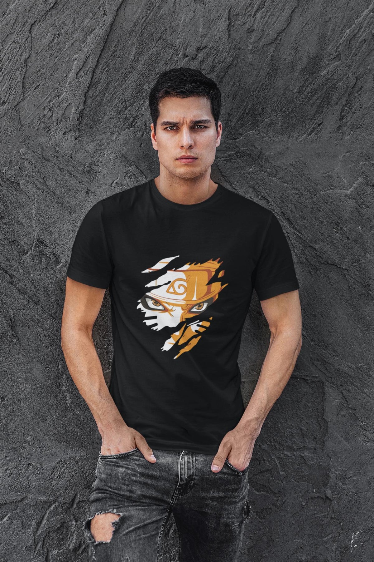 T-shirt anime noir Naruto stylisé