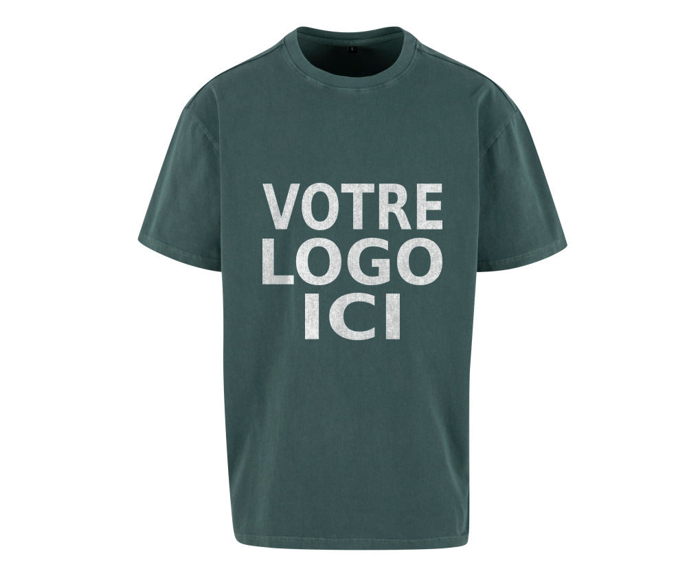 T-shirt oversize washed vert à personnaliser, marquage votre logo ici, atelier de Mulhouse